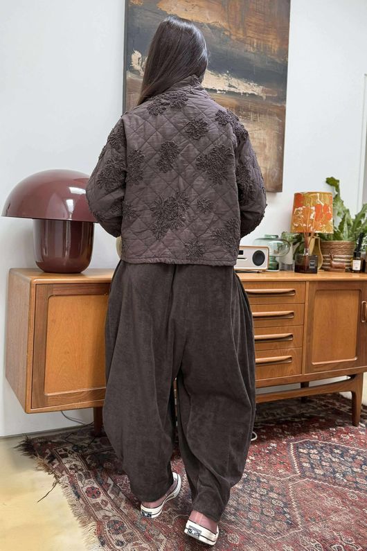 Cabbage Rose Cotton Quilted Jacket Coffee Bean